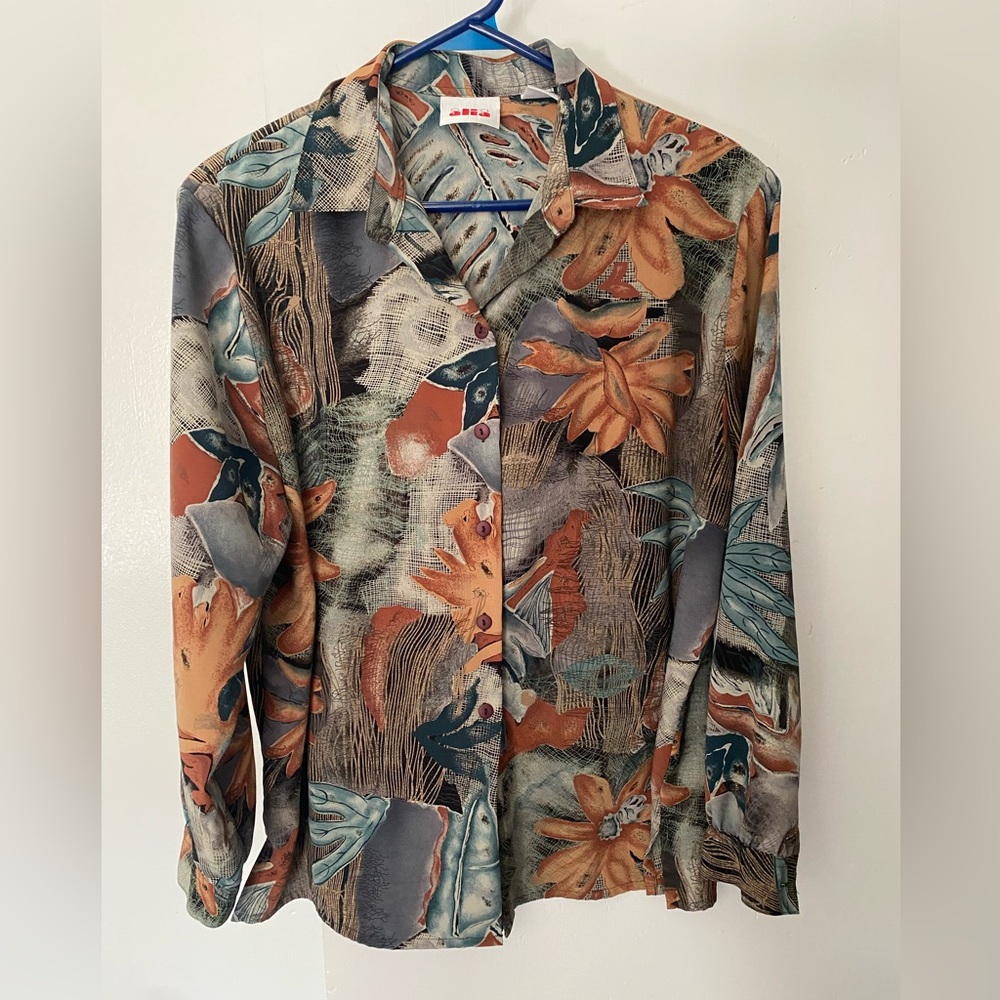 Alia Orange and Gray Floral blouse